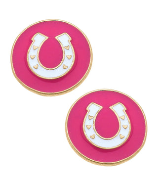Horseshoe Enamel Stud Earrings Fuchsia