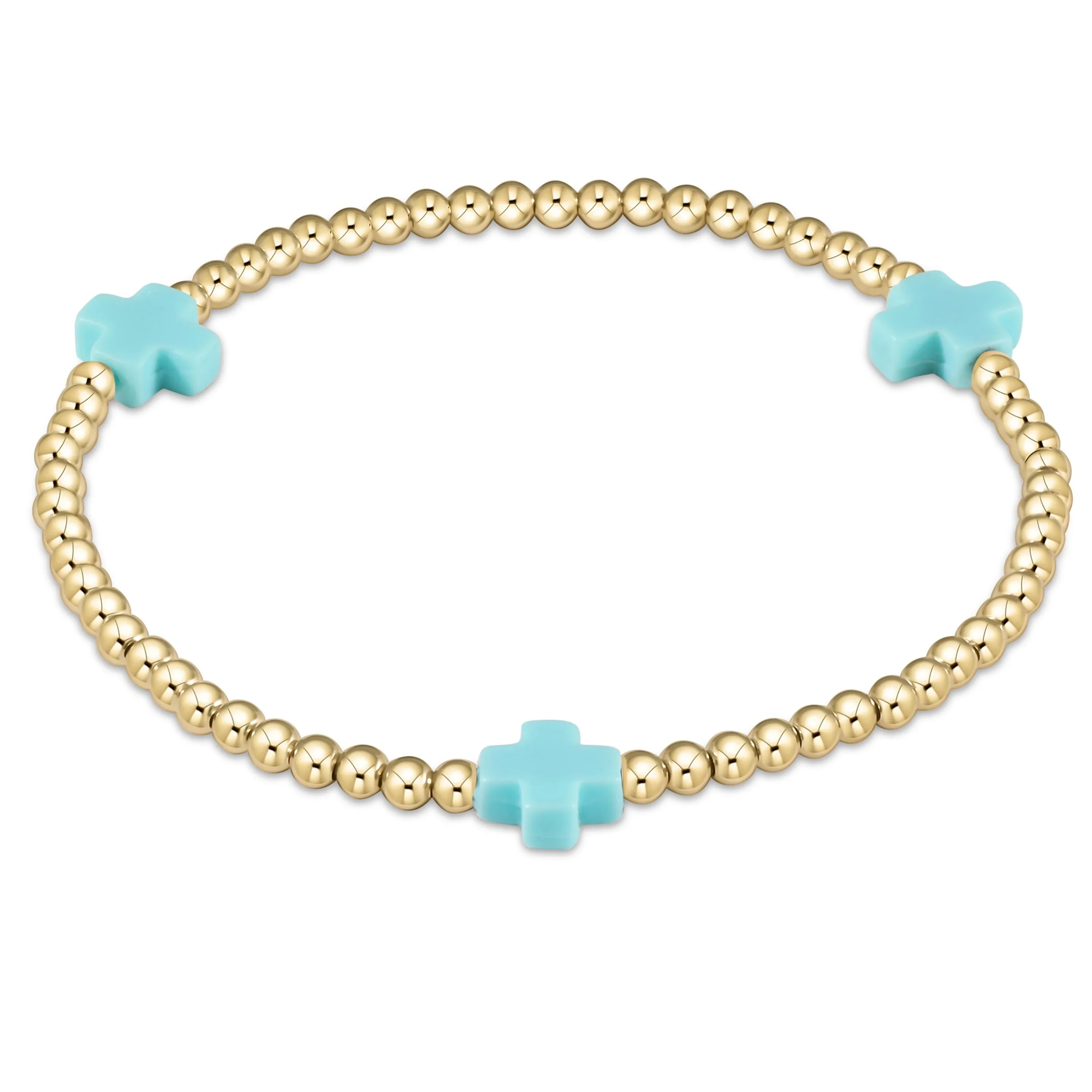 Enewton Signature Cross Gold Pattern 3mm Bead Bracelet Turquoise