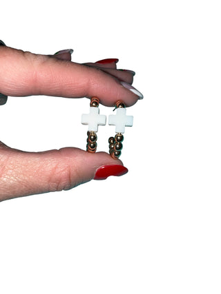 Gold Beaded Cross Hoops