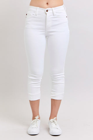 Judy Blue Mid Rise White Capri Jeans