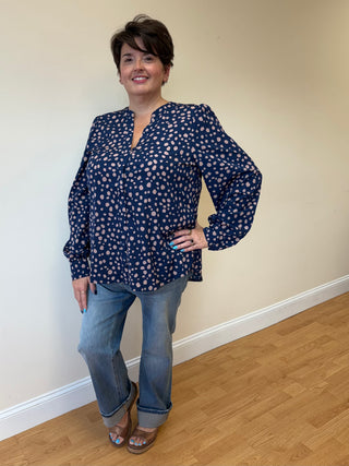 Steller Blue Suki V-neck Printed Blouse
