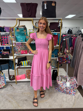 Pink Ruffle Midi Dress