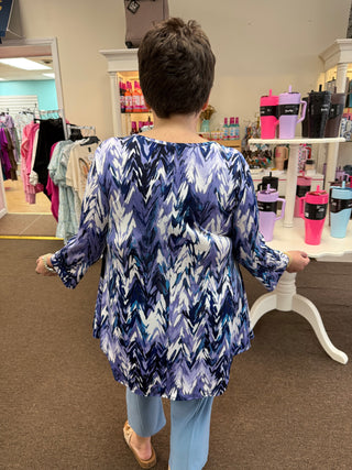 Purple Chevron 3/4 Sleeve Vneck Top