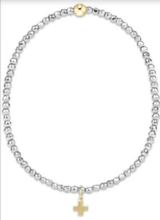 Enewton Silver Faceted Hematite 2MM Bead Bracelet Cross Gold Charm