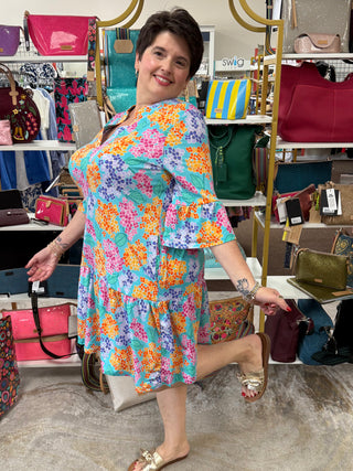 Dear Scarlett Lizzy Sunday Aqua Floral Dress