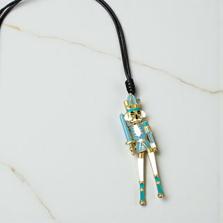Leather Lariat Blue Nutcracker Necklace