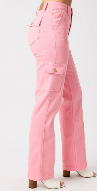 Judy Blue Pink HW Cargo Straight Jeans