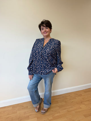 Steller Blue Suki V-neck Printed Blouse