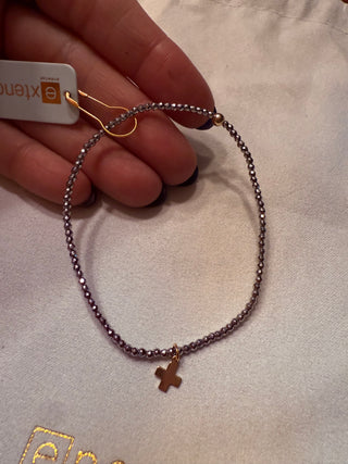 Enewton Extends Silver Facetied Hematite 2MM Cross Charm Bracelet