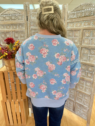 Floral Print Denim Top