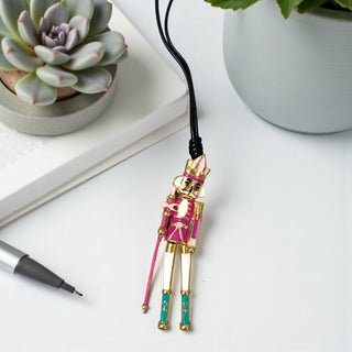 Leather Lariat Hot Pink Nutcracker Necklace