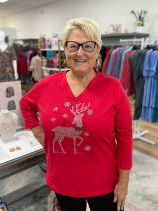 Reindeer Cardinal Snowflake Top