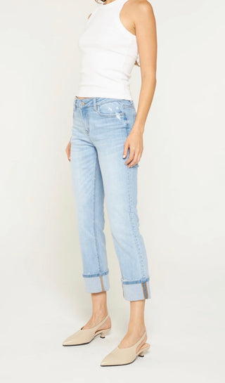 Mica Denim Mid-Rise Cuffed Straight Leg Jean