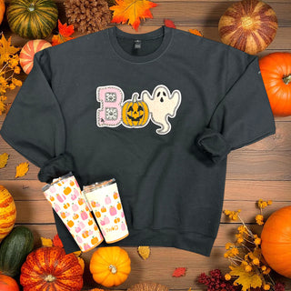 Boo Spider Pumpkin Ghost Chenille Patch Sweatshirt