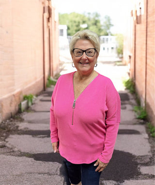 Hot Pink Dolman Sleeve Zipper Top