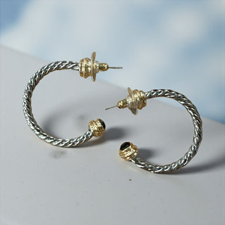 Silver Twist Hoop W/ Black