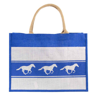 Horse Jute Pocket Tote Blue/White