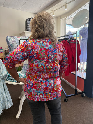 Dear Scarlett Smocked Red Floral Lizzy Top