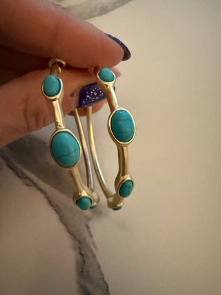 Large Gold Bamboo Turquoise Earrings