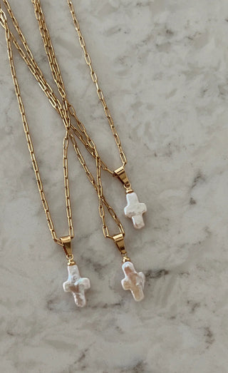 Dainty Pearl Cross Necklace