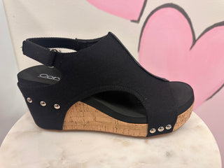 Corkys Carley Black Canvas Wedge