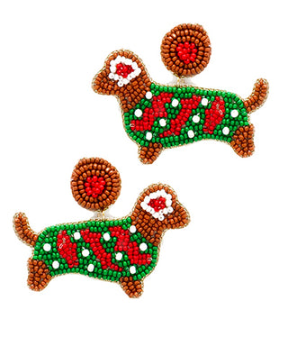 Christmas Beaded Dog Earring