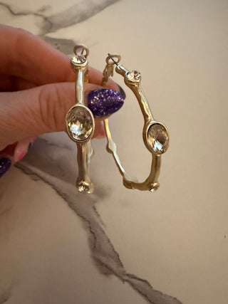 Large Gold Bamboo CZ Earrings