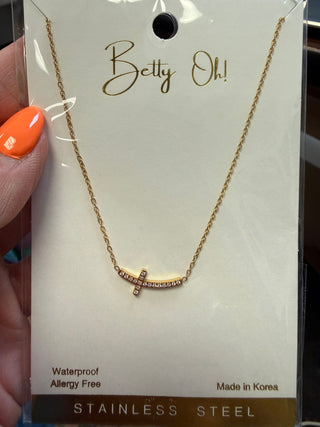 Gold Sideways Pave Cross Necklace