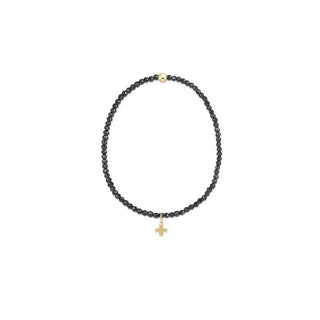 Enewton Faceted Hematite 2MM Bead Bracelet Cross Gold Charm
