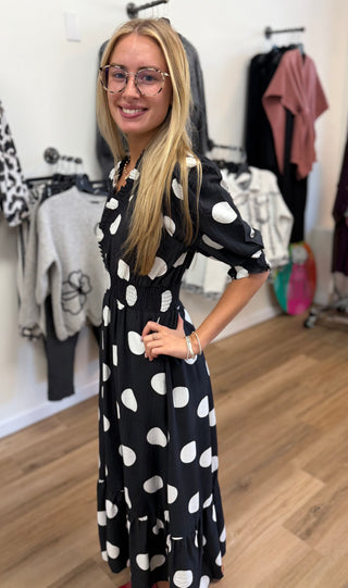 Black & White Polka Dot Midi Dress