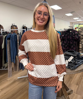 Spot On Colorblock Dot Pullover-brown
