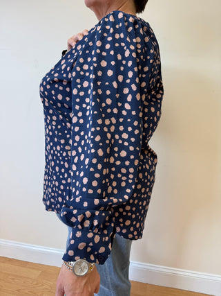 Steller Blue Suki V-neck Printed Blouse