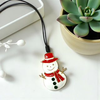 Leather Lariat Snowman Necklace