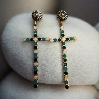 Multi Stone Cross Post Earring
