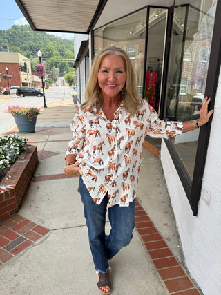 Kathryn Classic Button-up, Horse Print