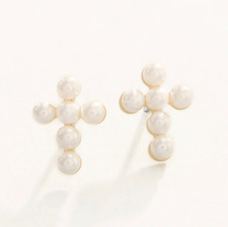 Spartina Stud Earrings Faith/Pearl Cross Gold