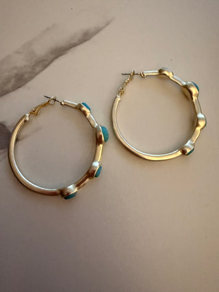 Large Gold Bamboo Turquoise Earrings