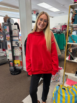 Red Reversible Mock Neck Sweatshirt