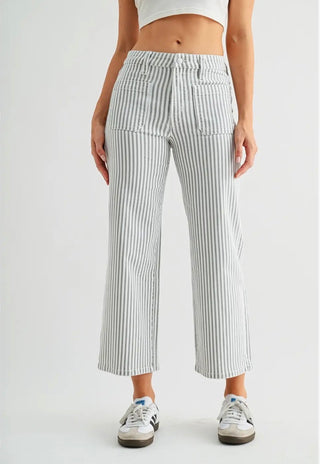 Mica High-Rise Cropped Grey Stripe Pant