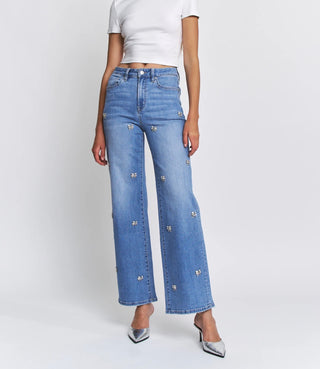 Mica High Rise Wide Leg Bow Embellish Jean