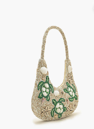 Sea Turtle Shell Beaded Hobo Bag