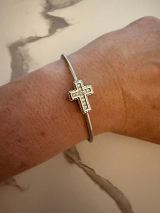 Silver Pave Wire Cross Bangle