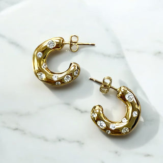 Open Hoop With CZ Gold Earring