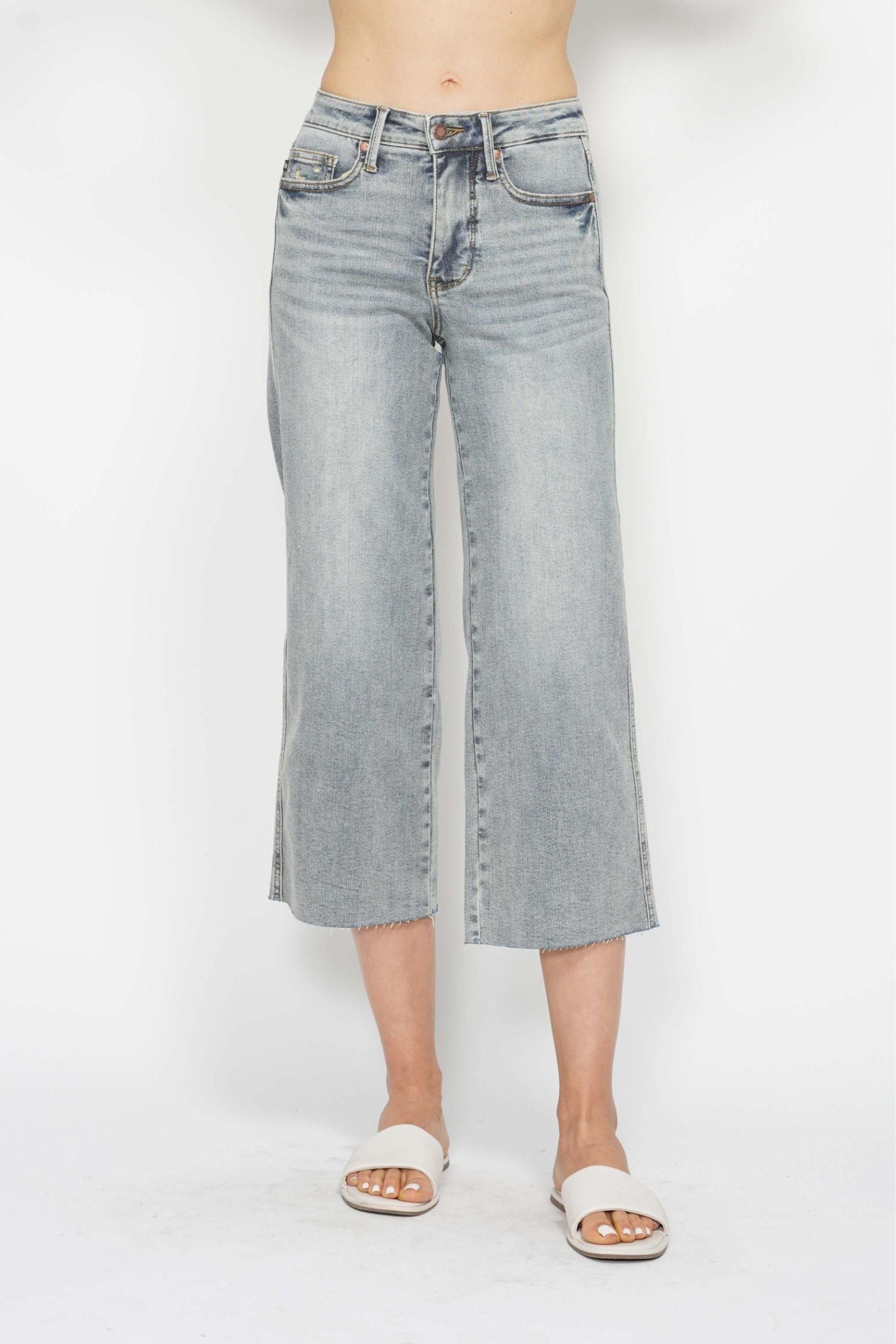 Judy Blue Jeans MR Tummy Control Raw Hem Crop Wide