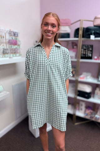Sage Check Shift Dress