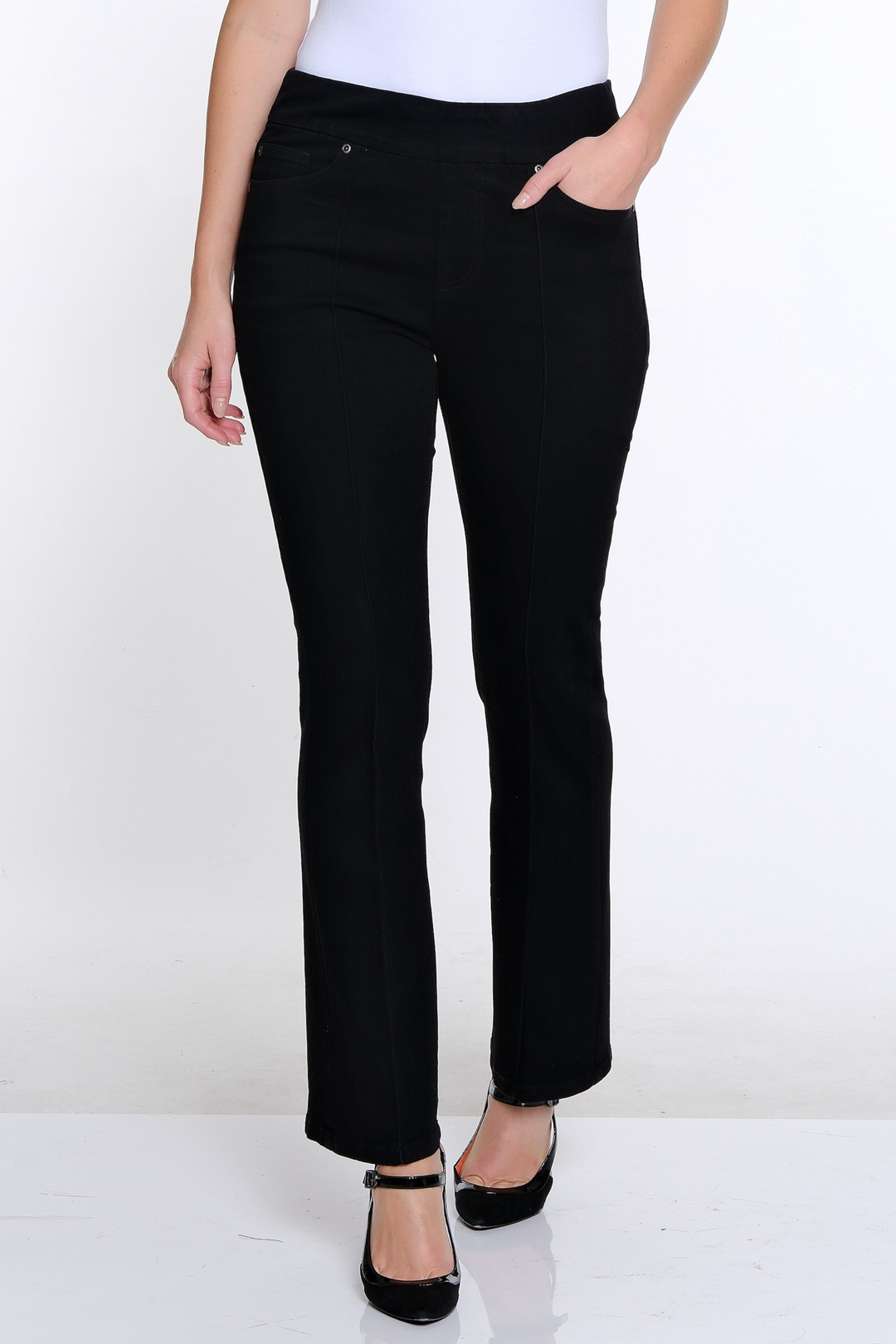 Multiples Black Denim Pintuck Flare Leg Jean