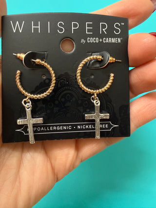 Whispers Cross Dangle Hoop