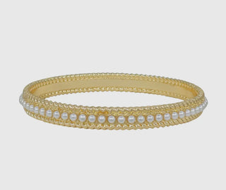 Gold Textured and Pearl Bangle Bracelet