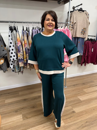 Off Duty Straight Leg Teal Pants