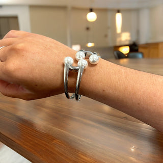 Pearl Bead Hinged Cuff Bracelet